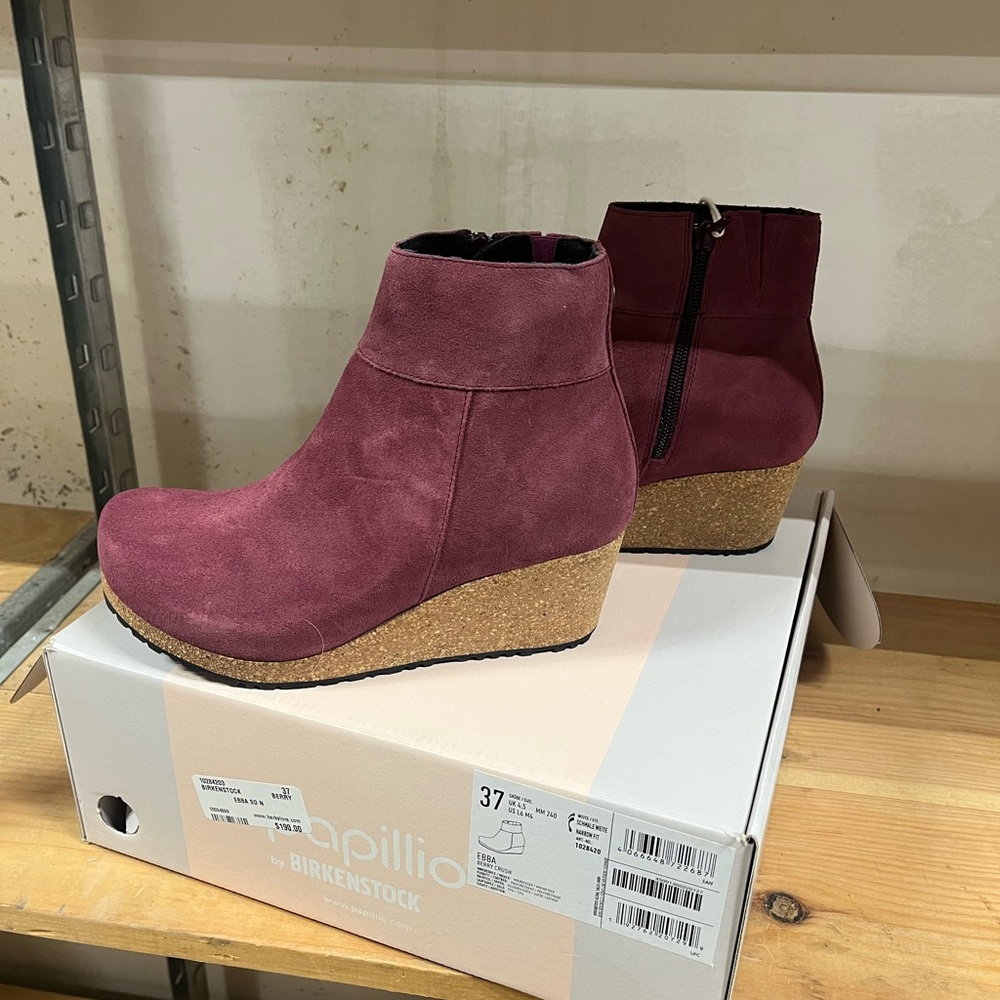 Papillio Burgundy Suede Wedge Boots
